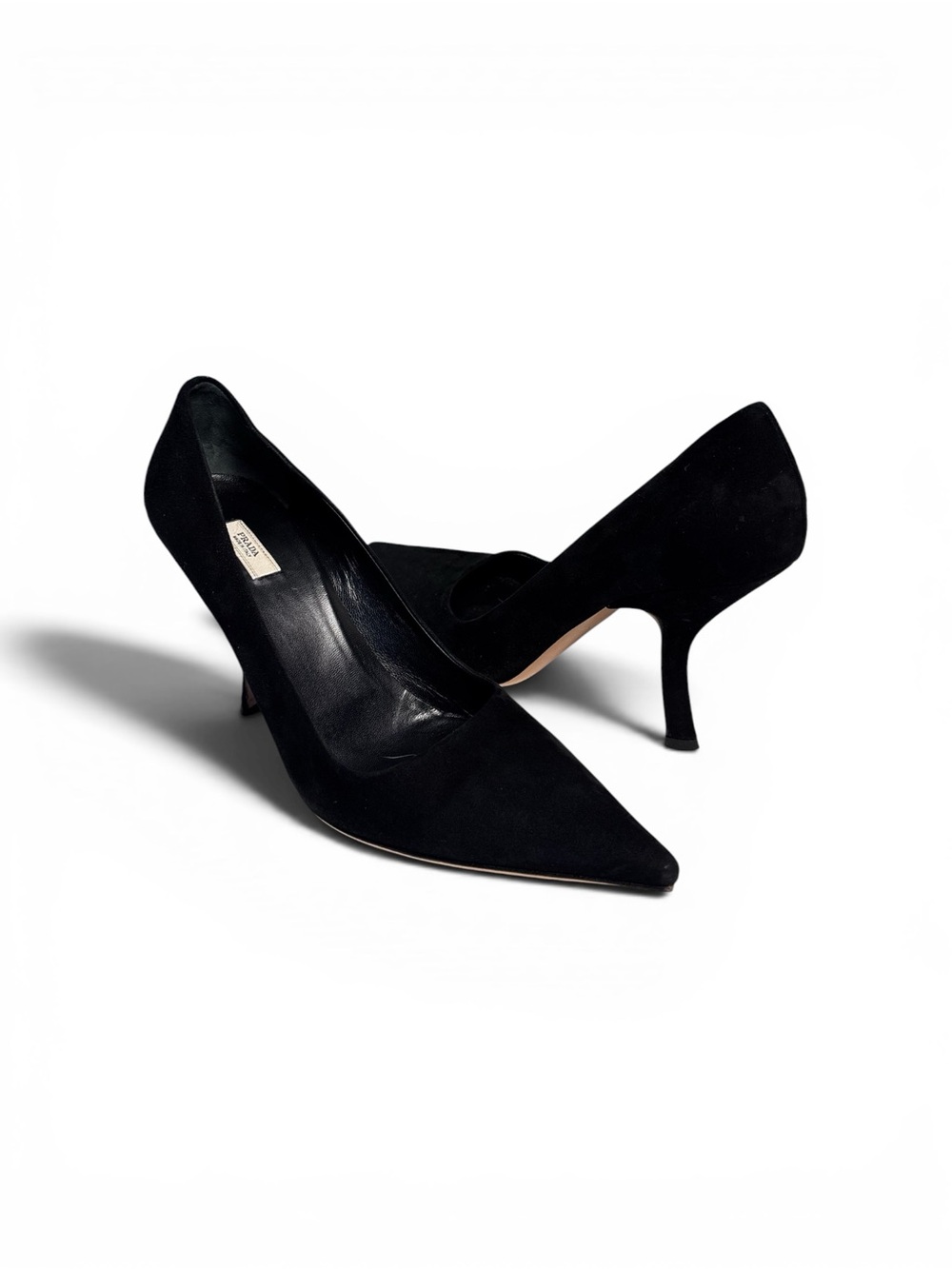 Vintage Prada Black Suede Pointed Toe Pumps Size 39
